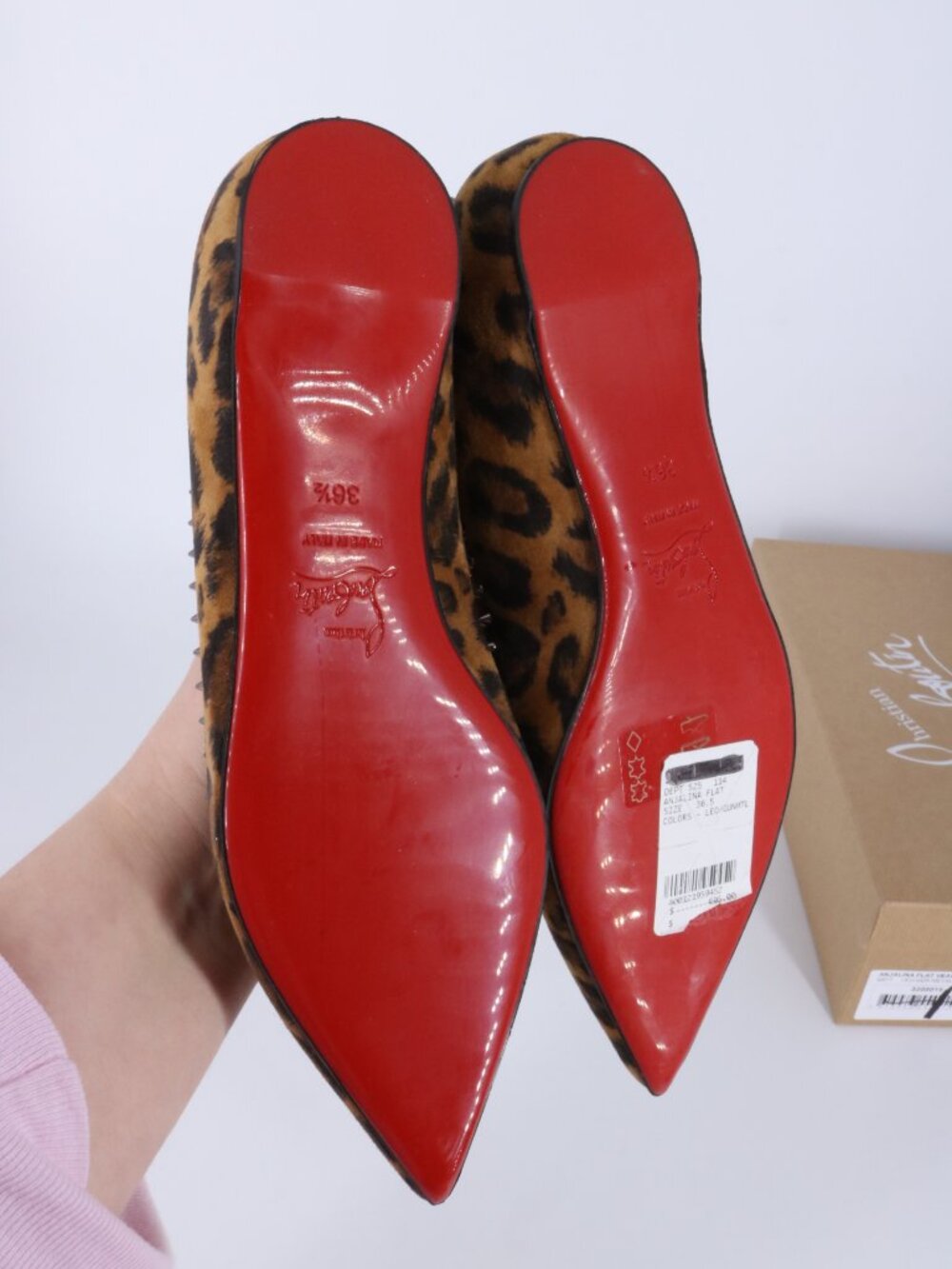 christian louboutin 36.5 leopard print anjalina flat kitty spiked flat D268 - Picture 12 of 16